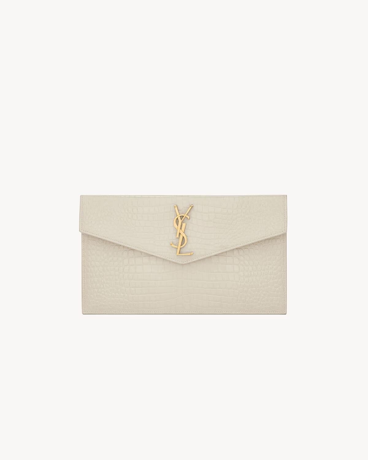 Saint Laurent Pochette Uptown Crocodile White - View 1