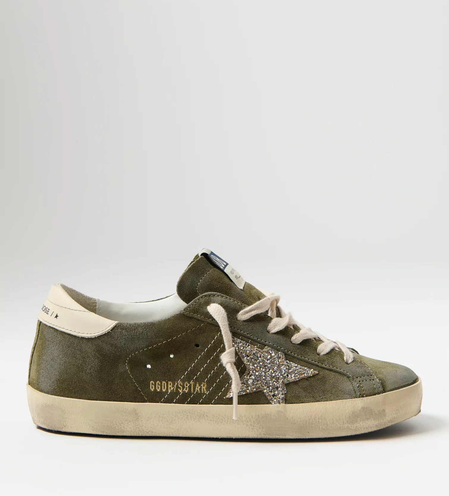 Golden Goose Superstar Olive Cream Glitter Silver - View 1