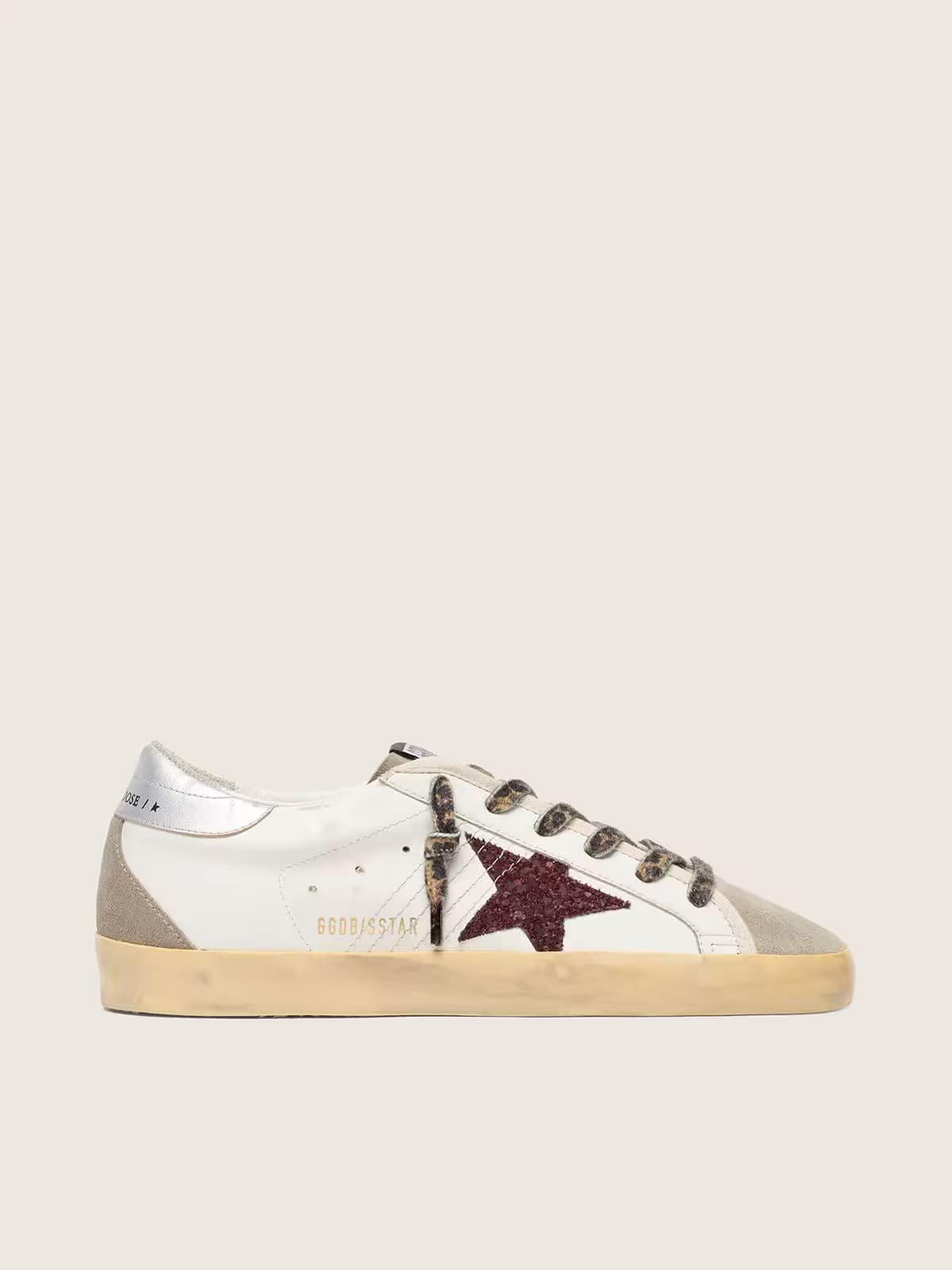 Golden Goose Super Star White Silver Glitter Bourdeaux Leopard Stripes - View 1